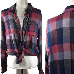 Lucky Brand Plaid Button Down Top Size Medium